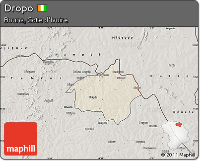 Shaded Relief Map of Dropo, semi-desaturated