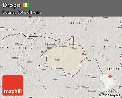 Shaded Relief Map of Dropo, semi-desaturated