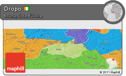 Physical Panoramic Map of Dropo, political outside