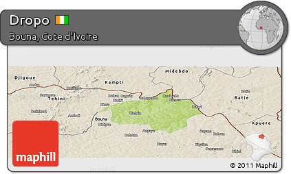 Physical Panoramic Map of Dropo, shaded relief outside
