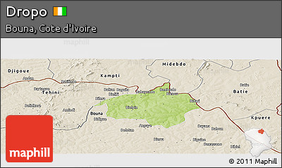 Physical Panoramic Map of Dropo, shaded relief outside