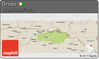 Physical Panoramic Map of Dropo, shaded relief outside