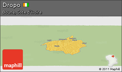 Savanna Style Panoramic Map of Dropo, single color outside