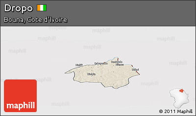 Shaded Relief Panoramic Map of Dropo, cropped outside