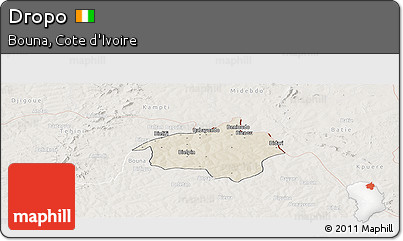 Shaded Relief Panoramic Map of Dropo, lighten