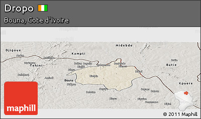 Shaded Relief Panoramic Map of Dropo, semi-desaturated