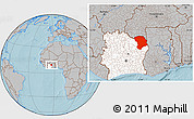 Gray Location Map of Bouna, highlighted country, hill shading
