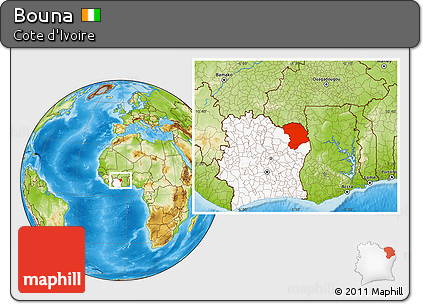 Physical Location Map of Bouna, highlighted country