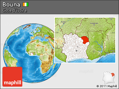 Physical Location Map of Bouna, highlighted country