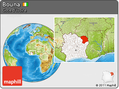 Physical Location Map of Bouna, highlighted country