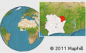 Satellite Location Map of Bouna, highlighted country