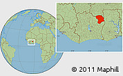 Savanna Style Location Map of Bouna, within the entire country