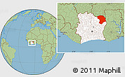 Savanna Style Location Map of Bouna, highlighted country, within the entire country