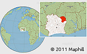 Savanna Style Location Map of Bouna, highlighted country
