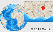 Shaded Relief Location Map of Bouna, within the entire country