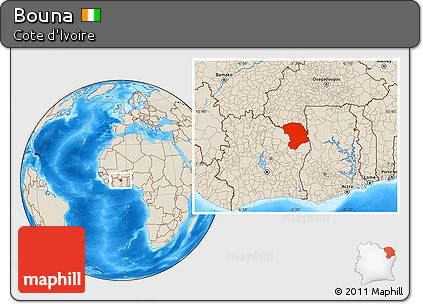 Shaded Relief Location Map of Bouna