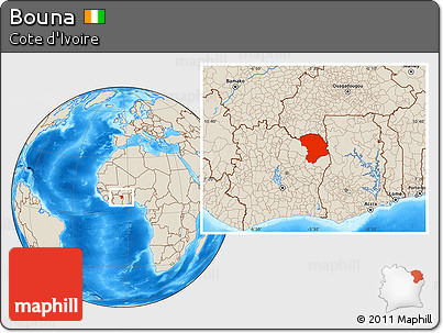 Shaded Relief Location Map of Bouna