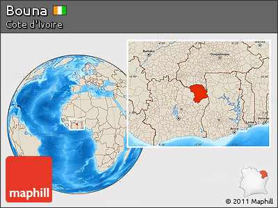 Shaded Relief Location Map of Bouna