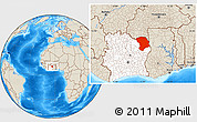 Shaded Relief Location Map of Bouna, highlighted country