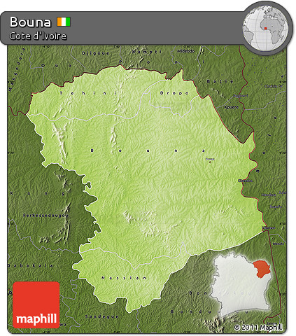 Physical Map of Bouna, darken