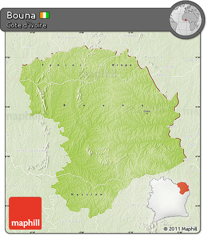 Physical Map of Bouna, lighten
