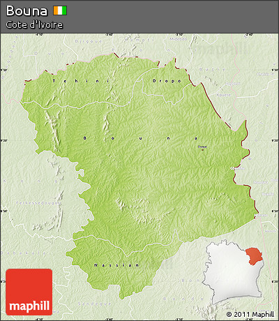 Physical Map of Bouna, lighten