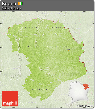 Physical Map of Bouna, lighten