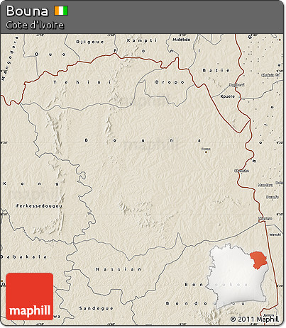 Shaded Relief Map of Bouna
