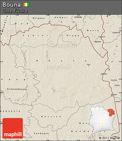 Shaded Relief Map of Bouna
