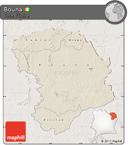 Shaded Relief Map of Bouna, lighten