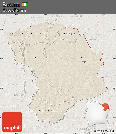 Shaded Relief Map of Bouna, lighten
