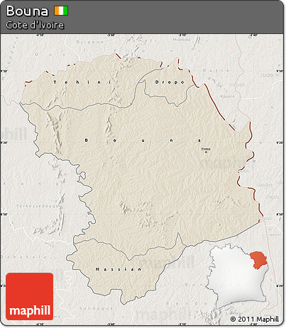 Shaded Relief Map of Bouna, lighten