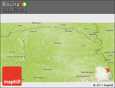 Physical Panoramic Map of Bouna