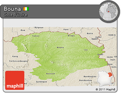 Physical Panoramic Map of Bouna, shaded relief outside