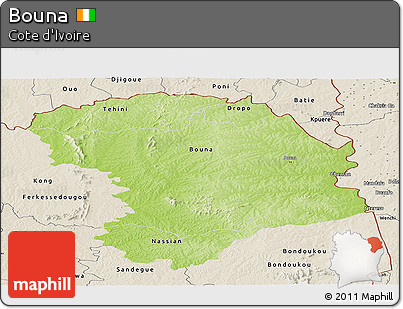 Physical Panoramic Map of Bouna, shaded relief outside