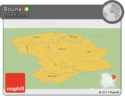 Savanna Style Panoramic Map of Bouna, single color outside