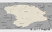 Shaded Relief Panoramic Map of Bouna, darken, desaturated