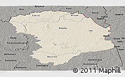 Shaded Relief Panoramic Map of Bouna, darken, semi-desaturated