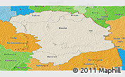 Shaded Relief Panoramic Map of Bouna, political shades outside