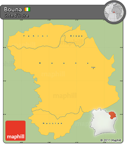 Savanna Style Simple Map of Bouna, single color outside