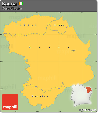 Savanna Style Simple Map of Bouna, single color outside