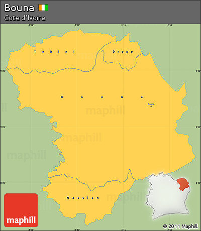 Savanna Style Simple Map of Bouna, single color outside