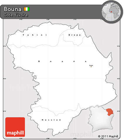 Silver Style Simple Map of Bouna, cropped outside