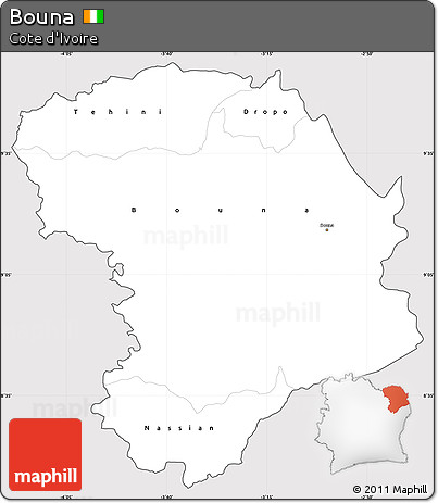 Silver Style Simple Map of Bouna, cropped outside