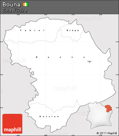Silver Style Simple Map of Bouna, cropped outside