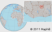 Gray Location Map of Tehini, within the entire country