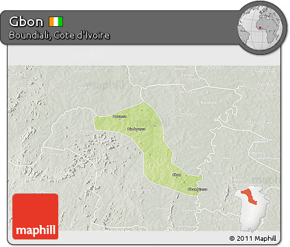 Physical 3D Map of Gbon, lighten, semi-desaturated