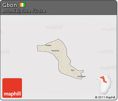 Shaded Relief 3D Map of Gbon, single color outside
