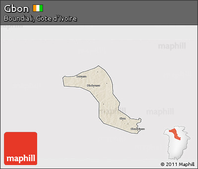 Shaded Relief 3D Map of Gbon, single color outside