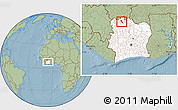 Savanna Style Location Map of Gbon, highlighted country, within the entire country, hill shading